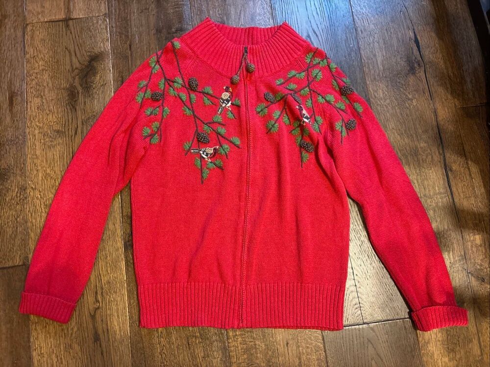 Vintage Coldwater creek 3D embroidered sweater cardigan zip M
